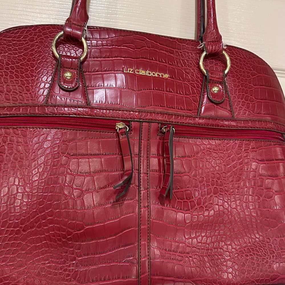 Liz Claiborne Red Croc Embossed Faux Leather Shoulder Bag Tote Organizer - Picture 12 of 12